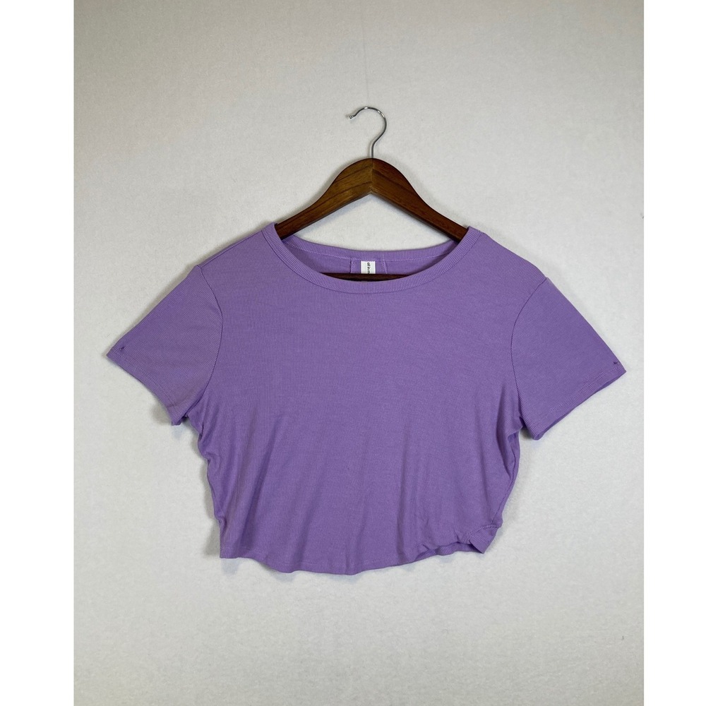 Sporty Cropped T-Shirt Womens Small Purple Ribbed Short Sleeve Athletic